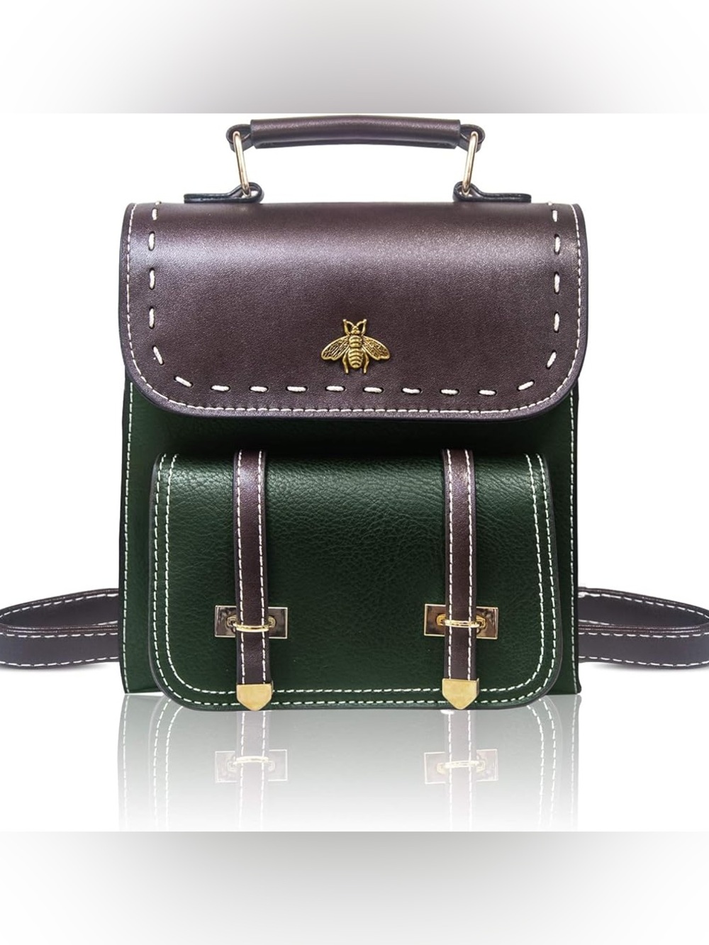 Meajore Little Bee Mini green Backpack Faux Leather Backpack Purse Crossbodybag
